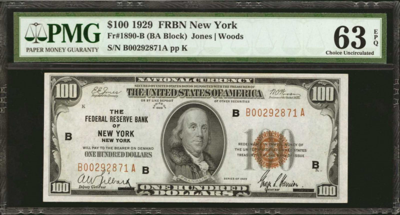 Fr. 1890-B. 1929 $100 Federal Reserve Bank Note. New York. PMG Choice Uncirculat...