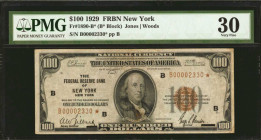 Fr. 1890-B*. 1929 $100 Federal Reserve Bank Star Note. New York. PMG Very Fine 30.

A significant 1929 $100 Federal Reserve Banknote replacement as ...