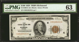 Fr. 1890-E. 1929 $100 Federal Reserve Bank Note. Richmond. PMG Choice Uncirculated 63.

Three large margins are seen on this attractive $100 FRBN.
...