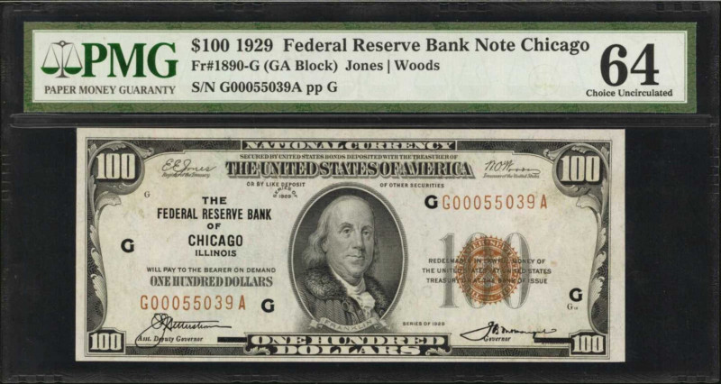 Fr. 1890-G. 1929 $100 Federal Reserve Bank Note. Chicago. PMG Choice Uncirculate...