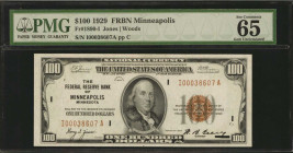 Fr. 1890-I. 1929 $100 Federal Reserve Bank Note. Minneapolis. PMG Gem Uncirculated 65.

A sensational Gem Minneapolis FRBN which shows with chocolat...