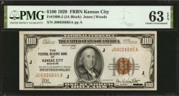 Fr. 1890-J. 1929 $100 Federal Reserve Bank Note. Kansas City. PMG Choice Uncirculated 63 EPQ.

Fully original with strong embossing. A district not ...