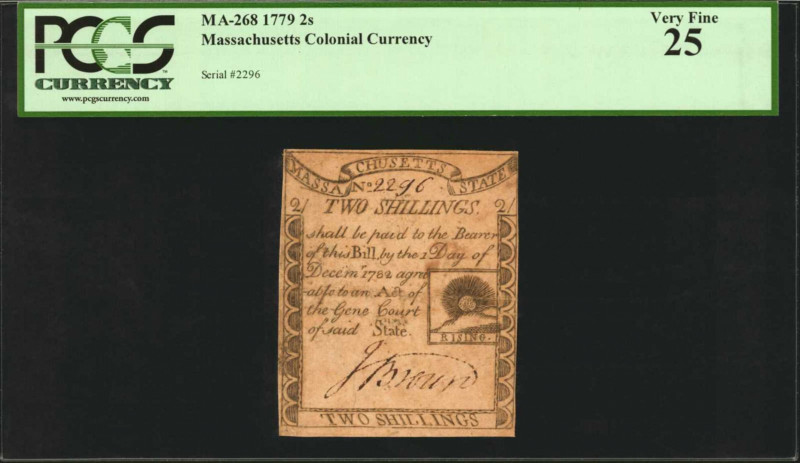 MA-268. Massachusetts. 1779. 2 Shillings. PCGS Currency Very Fine 25.

No. 229...