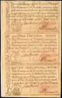 Uncut Strip of (3) NC-136b-138-139. North Carolina. 1771. 2 Shillings 6 Pence-1 Pound-10 Shillings. Choice Uncirculated.

A hole is noticed in the t...