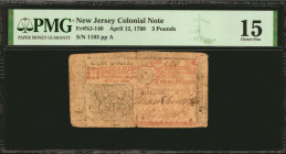 NJ-140. New Jersey. April 12, 1760. 3 Pounds. PMG Choice Fine 15.

No. 1103, Plate A. A scarce series, especially so without any netting or defect c...