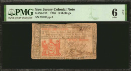 NJ-212. New Jersey. 1786. 3 Shillings. PMG Good 6 Net. Repaired, Pieces Added.

No. 23182, Plate A. PMG comments "Repaired, Pieces Added".

Estima...