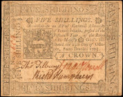 PA-189. Pennsylvania. October 25, 1775. 5 Shillings. About Uncirculated.

No. 4659. Appealing signatures are found on this 5 Shillings note.

Esti...
