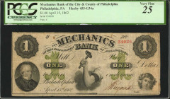 Philadelphia, Pennsylvania. Mechanics Bank of the City & County of Philadelphia. April 15, 1862. $1. PCGS Currency Very Fine 25.

(Haxby 455-G34a). ...
