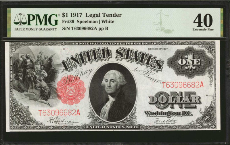 Fr. 39. 1917 $1 Legal Tender Note. PMG Extremely Fine 40.

A mid grade offerin...