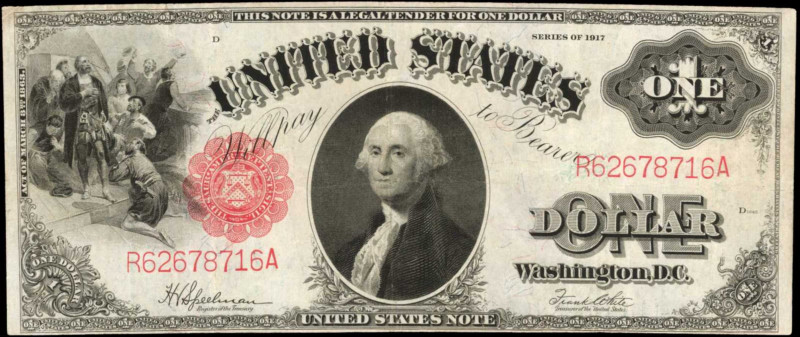 Fr. 39. 1917 $1 Legal Tender Note. Very Fine.

This Very Fine Ace displays bri...