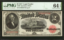 Fr. 60. 1917 $2 Legal Tender Note. PMG Choice Uncirculated 64 EPQ.

An impressive nearly Gem offering of this deuce. The design remains incredibly d...