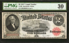Fr. 60. 1917 $2 Legal Tender Note. PMG Very Fine 30.

This Very Fine example offers good appeal of the primary design. The depiction of the Capitol ...