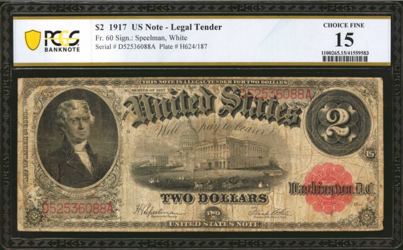 Fr. 60. 1917 $2 Legal Tender Note. PCGS Banknote Choice Fine 15.

A Choice Fin...