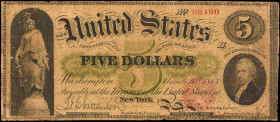 Fr. 63. 1863 $5 Legal Tender Note. Very Good.

Pinholes, holes and margin wear are noticed on this Civil War era Five.

Estimate: USD 300 - 400