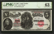 Fr. 88. 1907 $5 Legal Tender Note. PMG Choice Uncirculated 63.

Choice Uncirculated examples of this popular design type are always in demand by col...
