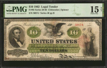Fr. 93. 1862 $10 Legal Tender Note. PMG Choice Fine 15 Net. Repaired, Seal Faded.

Series 46. Plate B. These $10 notes are difficult to locate in an...