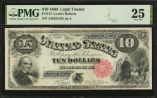 Fr. 113. 1880 $10 Legal Tender Note. PMG Very Fine 25.

Lyons-Roberts signature combination with small red scalloped seal. The paper is bright and o...