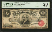 Fr. 301. 1891 $10 Silver Certificate. PMG Very Fine 20.

The scalloped red seal remains appealing on this Tombstone Ten. PMG comments "Trimmed, Stai...