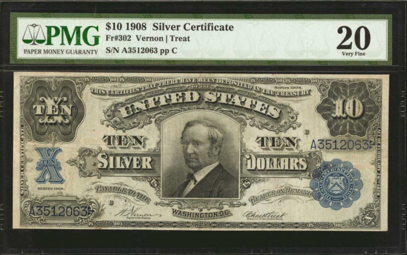 Fr. 302. 1908 $10 Silver Certificate. PMG Very Fine 20.

Good appeal of the pr...