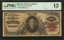 Fr. 318. 1891 $20 Silver Certificate. PMG Fine 12.

A popular design type which depicts Daniel Matting at center flanked at left and right by allego...