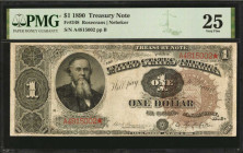 Fr. 348. 1890 $1 Treasury Note. PMG Very Fine 25.

Rosecrans-Nebeker signature combination with large brown spiked treasury seal. PMG comments "Mino...