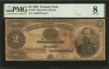 Fr. 353. 1890 $2 Treasury Note. PMG Very Good 8.

A Good example of this popular Ornate Back Deuce. PMG comments "Trimmed"

Estimate: USD 400 - 80...