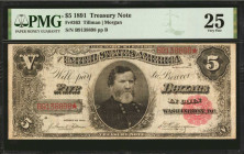 Fr. 363. 1891 $5 Treasury Note. PMG Very Fine 25.

Tillman-Morgan signature combination. Good detail of the primary design is noticed for the assign...