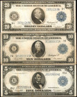 Lot of (3). Fr. 883b, 907b & 999. 1914 $5, $10 & $20 Federal Reserve Note. Fine to Very Fine.

A trio of large size FRN's which includes a $5, a $10...