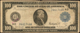 Fr. 1098. 1914 $100 Federal Reserve Note. Cleveland. Fine.

A high denomination FRN which is bordering on Fine/Very Fine condition. Edge wear/tears ...
