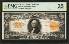 Fr. 1187. 1922 $20 Gold Certificate. PMG Choice Very Fine 35.

An always popular design type which is found in a lovely mid-grade.

Estimate: USD ...