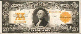 Fr. 1187. 1922 $20 Gold Certificate. Very Fine.

A bold design and attractive gold overprints are found on this 1922 Twenty.

Estimate: USD 250 - ...