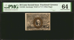 Fr. 1322. 50 Cents. Second Issue. PMG Choice Uncirculated 64.

Surcharge "18-63" & "T-1." Fiber paper.

Estimate: USD 400 - 600