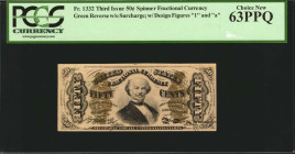 Fr. 1332. 50 Cents. Third Issue. PCGS Currency Choice New 63 PPQ.

Green reverse w/o surcharge. With design figures "1" and "a."

Estimate: USD 40...