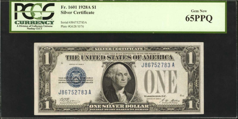 Fr. 1601. 1928A $1 Silver Certificate. PCGS Currency Gem New 65 PPQ.

A wonder...