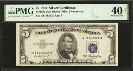 Lot of (4) Fr. 1655 & 1956. 1953-53A $5 Silver Certificates. PMG Extremely Fine 40 EPQ to Choice Uncirculated 64 EPQ.

PMG comments "Foreign Substan...