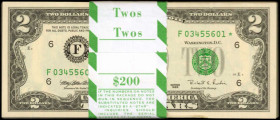 Lot of (100) Fr. 1936-F*. 1995 $2 Federal Reserve Star Notes. Atlanta. Choice Uncirculated.

A few of the notes are found with dings, likely from co...