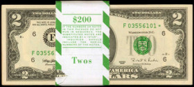 Lot of (100) Fr. 1936-F*. 1995 $2 Federal Reserve Star Notes. Atlanta. Choice Uncirculated.

Counting crinkles are noticed on a few of the notes. To...