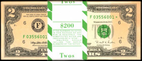 Lot of (100) Fr. 1936-F*. 1995 $2 Federal Reserve Star Notes. Atlanta. Choice Uncirculated.

Toning is noticed on the first note and is also found o...