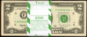 Lot of (100) Fr. 1936-F*. 1995 $2 Federal Reserve Star Notes. Atlanta. Choice Uncirculated.

Toning is noticed on the left end of the pack. Counting...