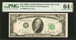 Fr. 2011-B*. 1950A $10 Federal Reserve Star Note. New York. PMG Choice Uncirculated 64 EPQ.

A nearly Gem offering of this $10 replacement note.

...