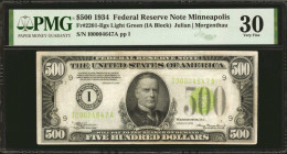 Fr. 2201-Ilgs. 1934 $500 Federal Reserve Note. Minneapolis. PMG Very Fine 30.

A light green seal example of this Minneapolis $500 FRN.

Estimate:...