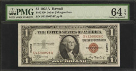 Fr. 2300. 1935A $1 Hawaii Emergency Note. PMG Choice Uncirculated 64 EPQ.

A nearly Gem example of this WWII era Emergency Ace.

Estimate: USD 125...