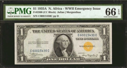 Fr. 2306. 1935A $1 North Africa Emergency Note. PMG Gem Uncirculated 66 EPQ.

Wide margins along with a bold yellow seal and dark blue serial number...