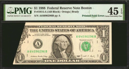 Fr. 1914-A. 1988 $1 Federal Reserve Note. Boston. PMG Choice Extremely Fine 45 EPQ. Printed Fold Errors.

A mid grade offering of this wild printed ...