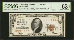 Leesburg, Florida. $10 1929 Ty. 2. Fr. 1801-2. The First NB. Charter #11038. PMG Choice Uncirculated 63 EPQ.

A wonderful Choice Uncirculated exampl...