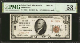 Saint Paul, Minnesota. $10 1929 Ty. 1. Fr. 1801-1. The First NB. Charter #203. PMG About Uncirculated 53 EPQ.

Bright & fully original paper are not...