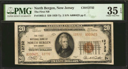 North Bergen, New Jersey. $20 1929 Ty. 2. Fr. 1802-2. The First NB. Charter #12732. PMG Choice Very Fine 35 EPQ.

A mid-grade offering of this New J...