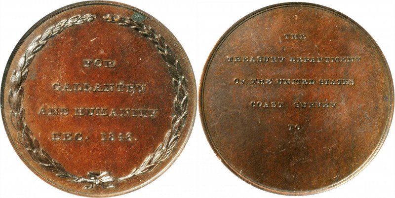 "1846" (1861) Bache Coast Survey Life Saving Medal. By Franklin Peale. Julian LS...