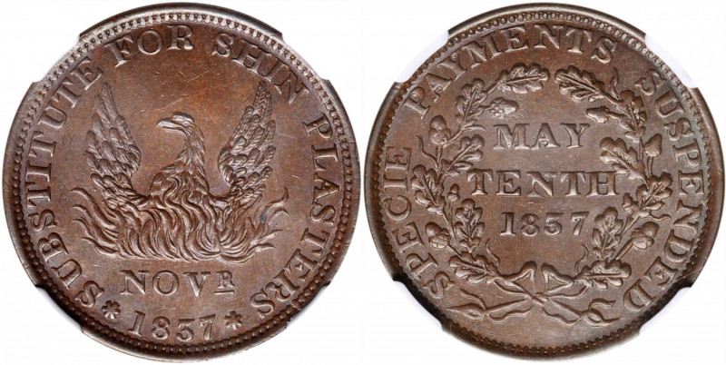 1837 May Tenth. HT-66A, Low-47, W-11-320a. Rarity-1. Copper. Plain Edge. Medalli...