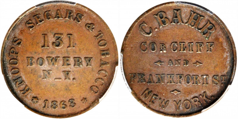 New York--New York. 1863 Carsten Bahr. Fuld-630C-11a. Rarity-4. Copper. Plain Ed...